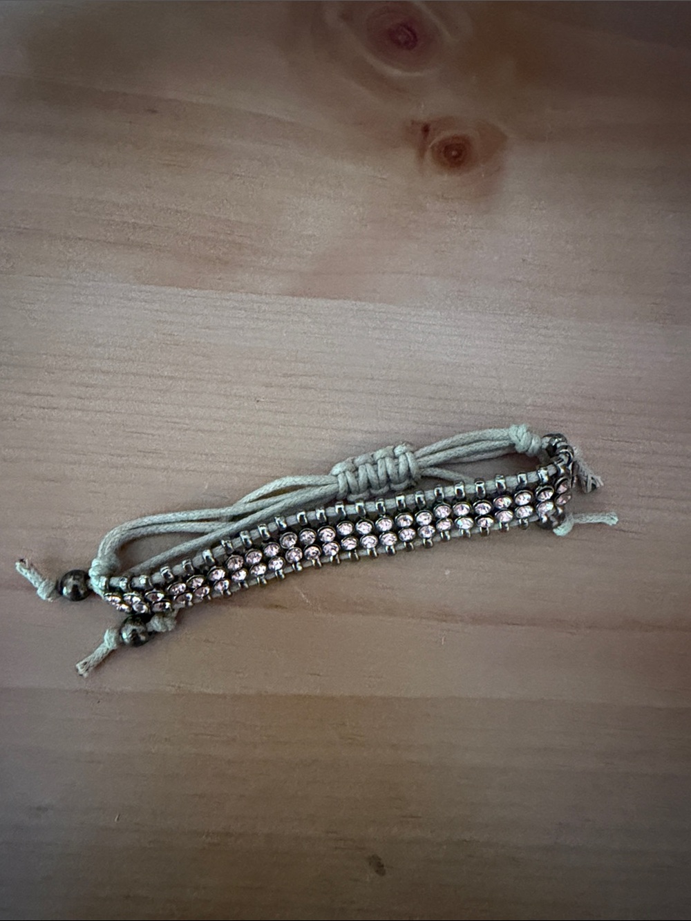 Beaded Cord Bracelet in Light Sage with Silver Accents